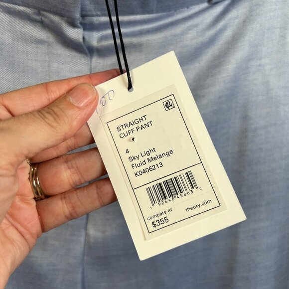 Theory Straight Cuff Pants Size 4 Sky Light Blue Work Career Business Silk Blend - Picture 5 of 12